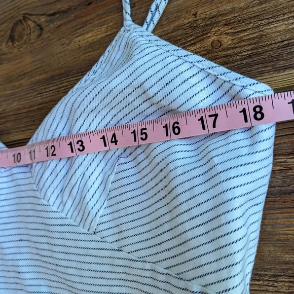 Banana Republic Linen Sleeveless Sheath White/Blue Stripe Midi Trumpet Dress 14 - Picture 9 of 10